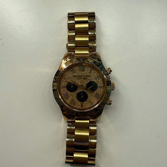 Michael Kors Layton Glitz Gold-Tone Crystal Dial Unisex Watch w/ Extra Links - Picture 3 of 9